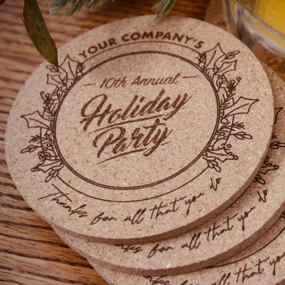 Holiday Party Custom Cork Coasters - Arbo Engravings