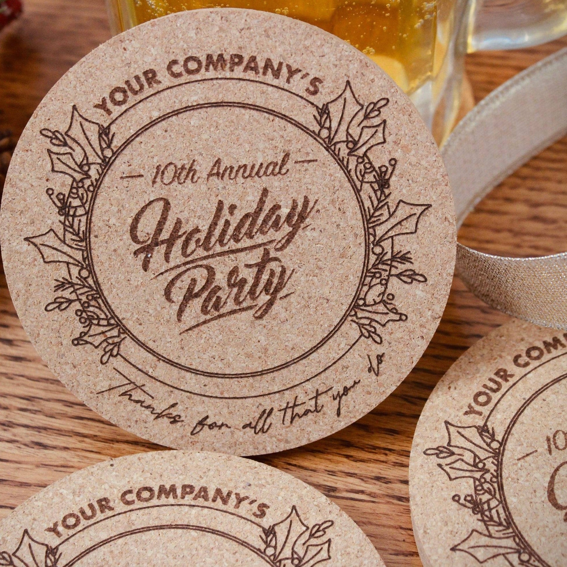 Holiday Party Custom Cork Coasters - Arbo Engravings