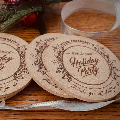 Holiday Party Custom Cork Coasters - Arbo Engravings