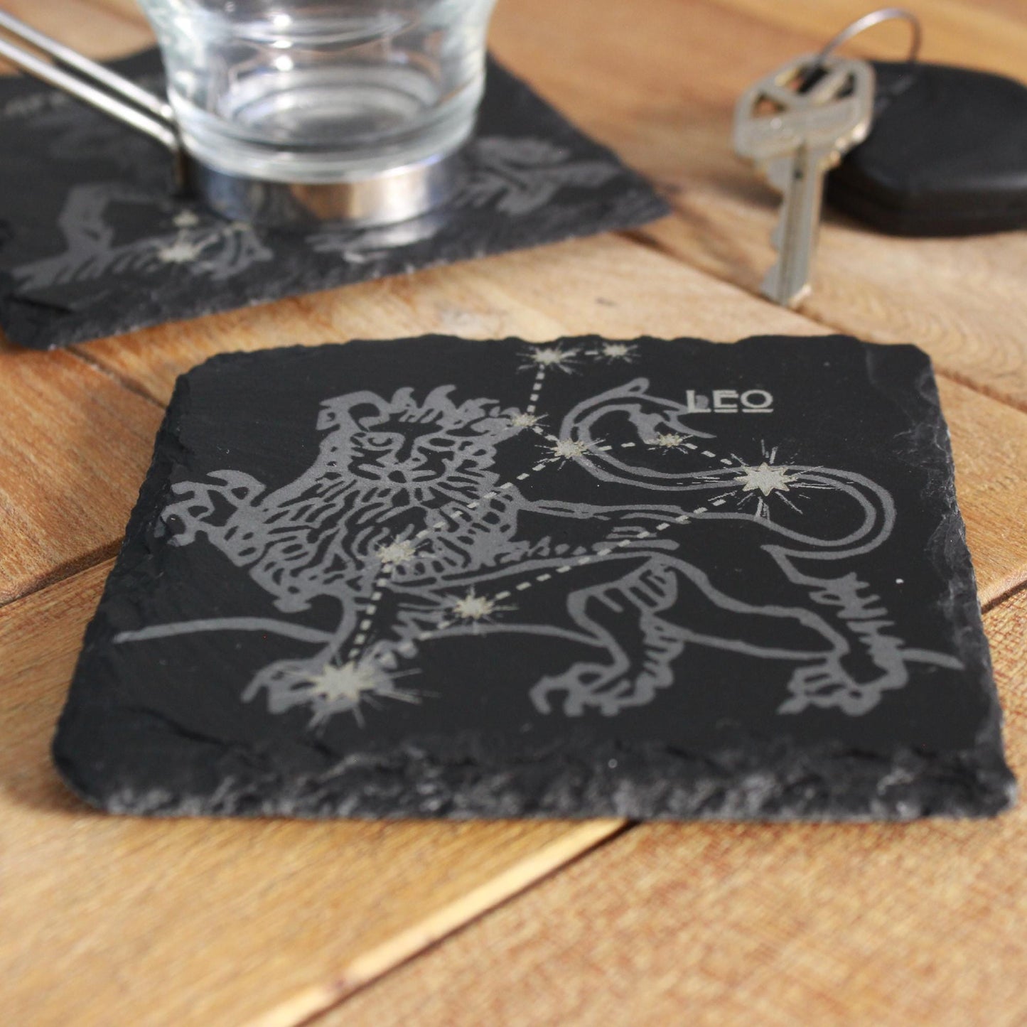 Leo Slate Coaster - Astrological Zodiac Sign Gift with Leo Zodiac Sign - Horoscope Gift, New Age, Astrology Gift, Lion Constellation - Arbo Engravings