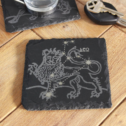 Leo Slate Coaster - Astrological Zodiac Sign Gift with Leo Zodiac Sign - Horoscope Gift, New Age, Astrology Gift, Lion Constellation - Arbo Engravings