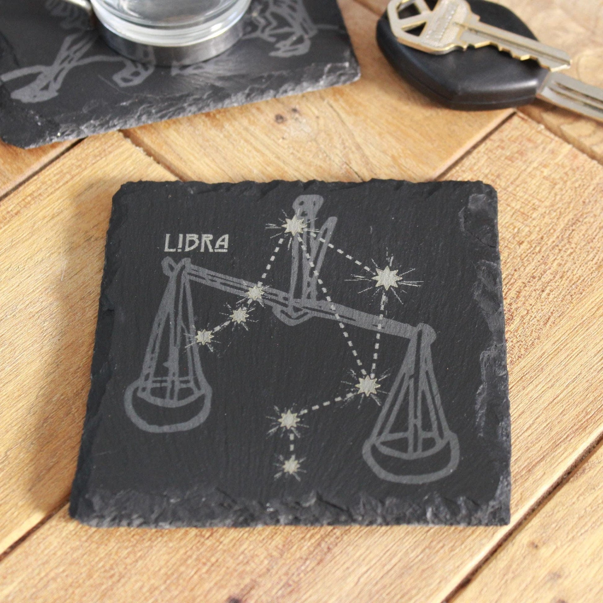 Libra Slate Coaster - Astrological Zodiac Sign Gift - Arbo Engravings