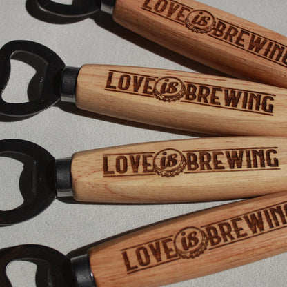 Love is Brewing Custom Bottle Openers For Brewery Wedding - Arbo Engravings