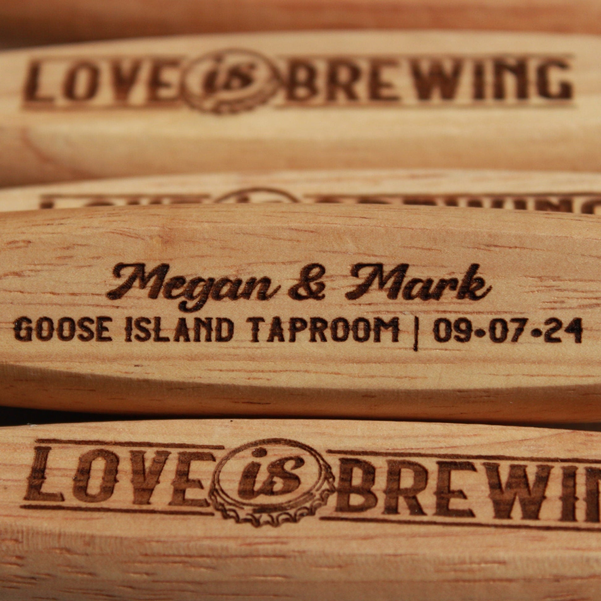 Love is Brewing Custom Bottle Openers For Brewery Wedding - Arbo Engravings