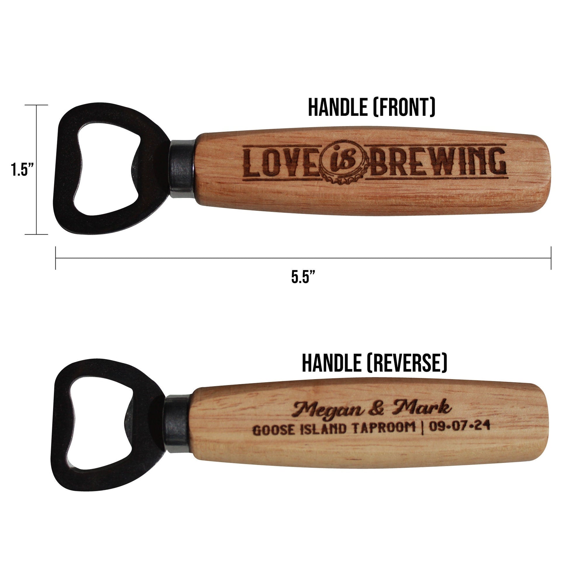 Love is Brewing Custom Bottle Openers For Brewery Wedding - Arbo Engravings