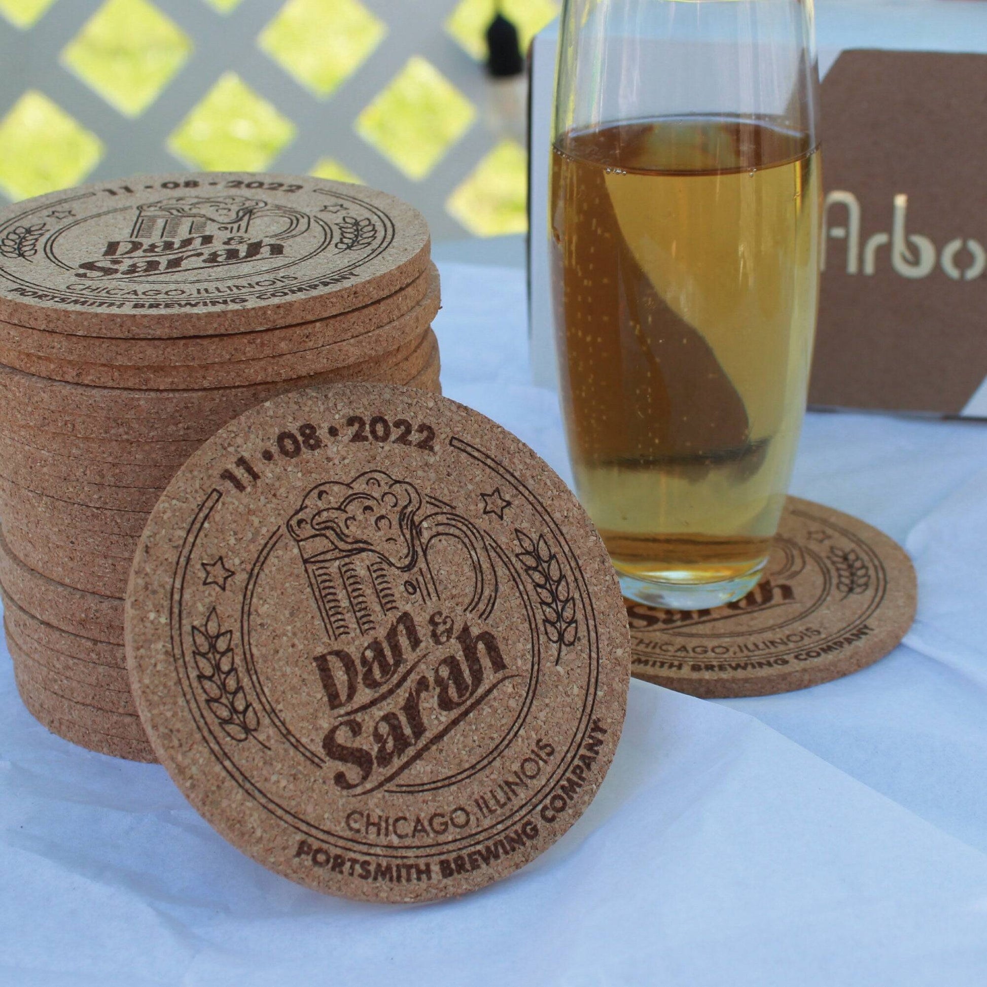 Love is Brewing Custom Brewery Wedding Coasters - Arbo Engravings