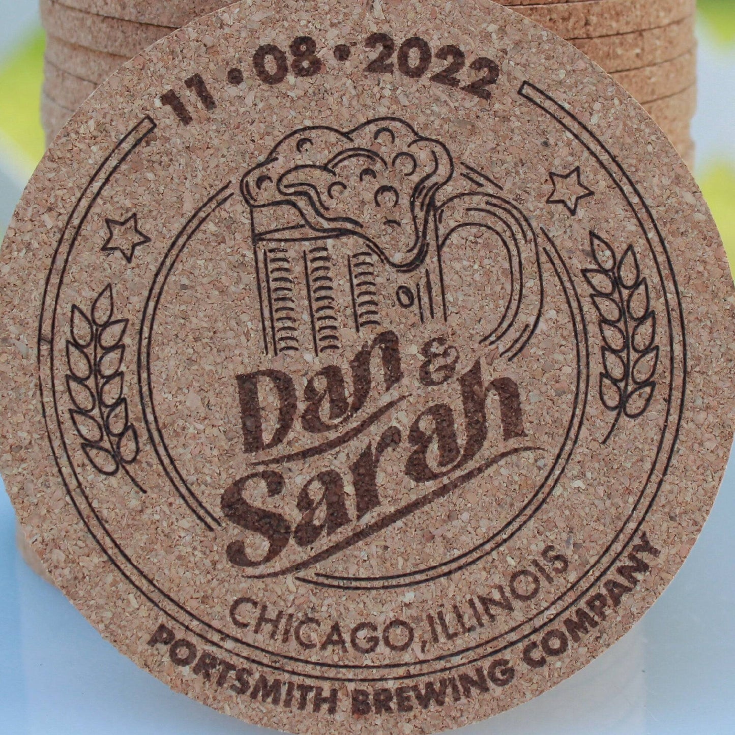 Love is Brewing Custom Brewery Wedding Coasters - Arbo Engravings