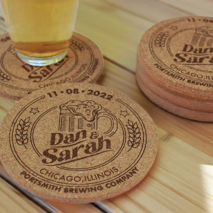 Love is Brewing Custom Brewery Wedding Coasters - Arbo Engravings