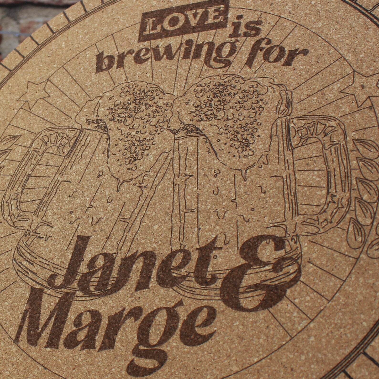 Love is Brewing Custom Wedding Sign + Coaster Set for Brewery Wedding - Arbo Engravings