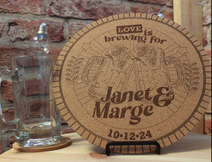 Love is Brewing Custom Wedding Sign + Coaster Set for Brewery Wedding - Arbo Engravings