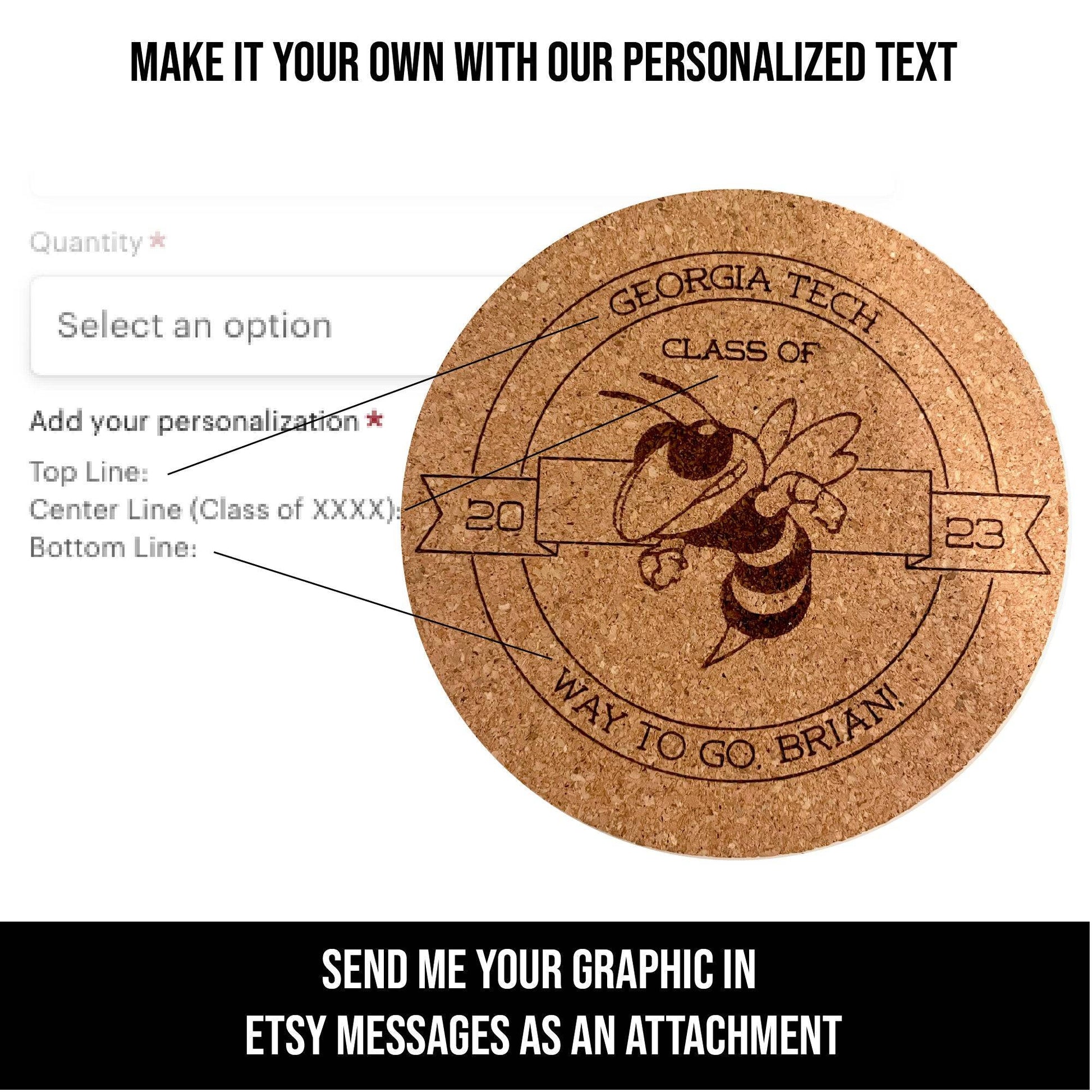 Mascot Graduation & Class Reunion Custom Cork Coasters - Arbo Engravings