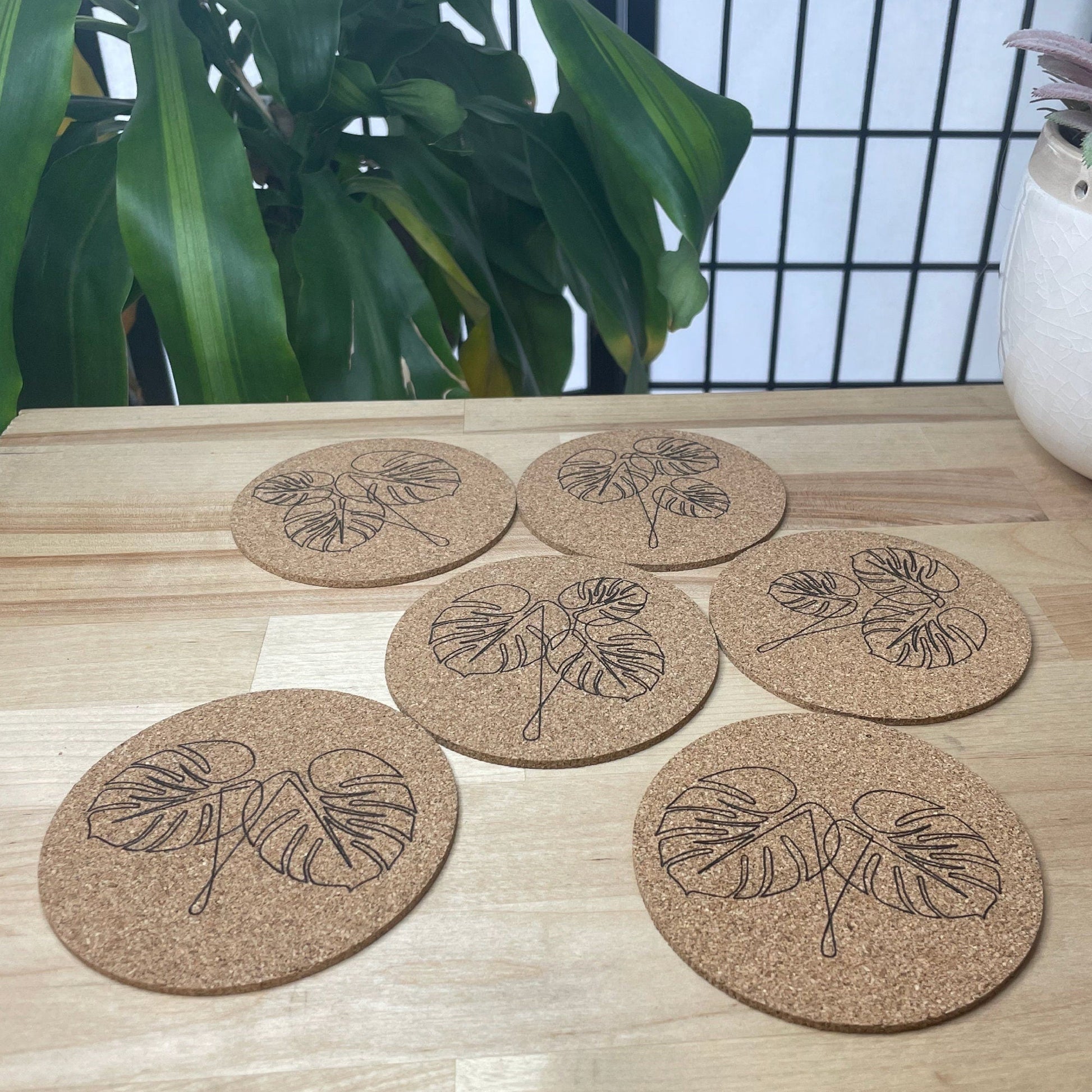 Monstera Plant Coaster Set - (Set of 5) - Arbo Engravings