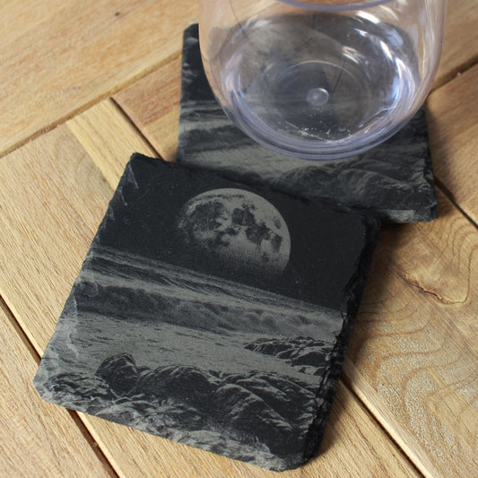 Moon over Rocky Beach Slate Coaster - Arbo Engravings
