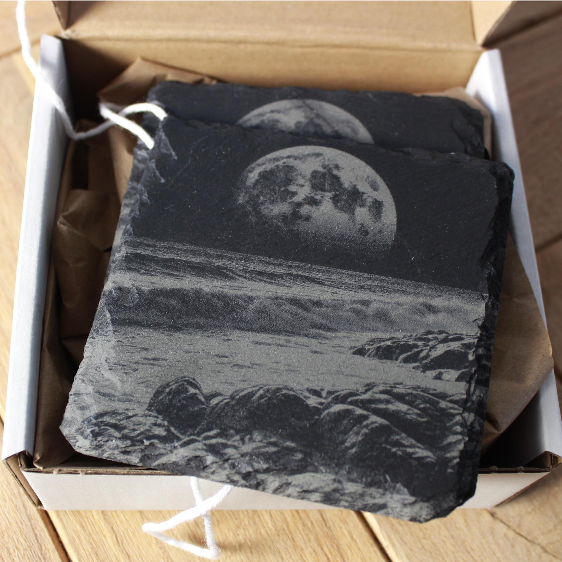 Moon over Rocky Beach Slate Coaster - Arbo Engravings