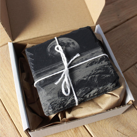 Moon over Rocky Beach Slate Coaster - Arbo Engravings
