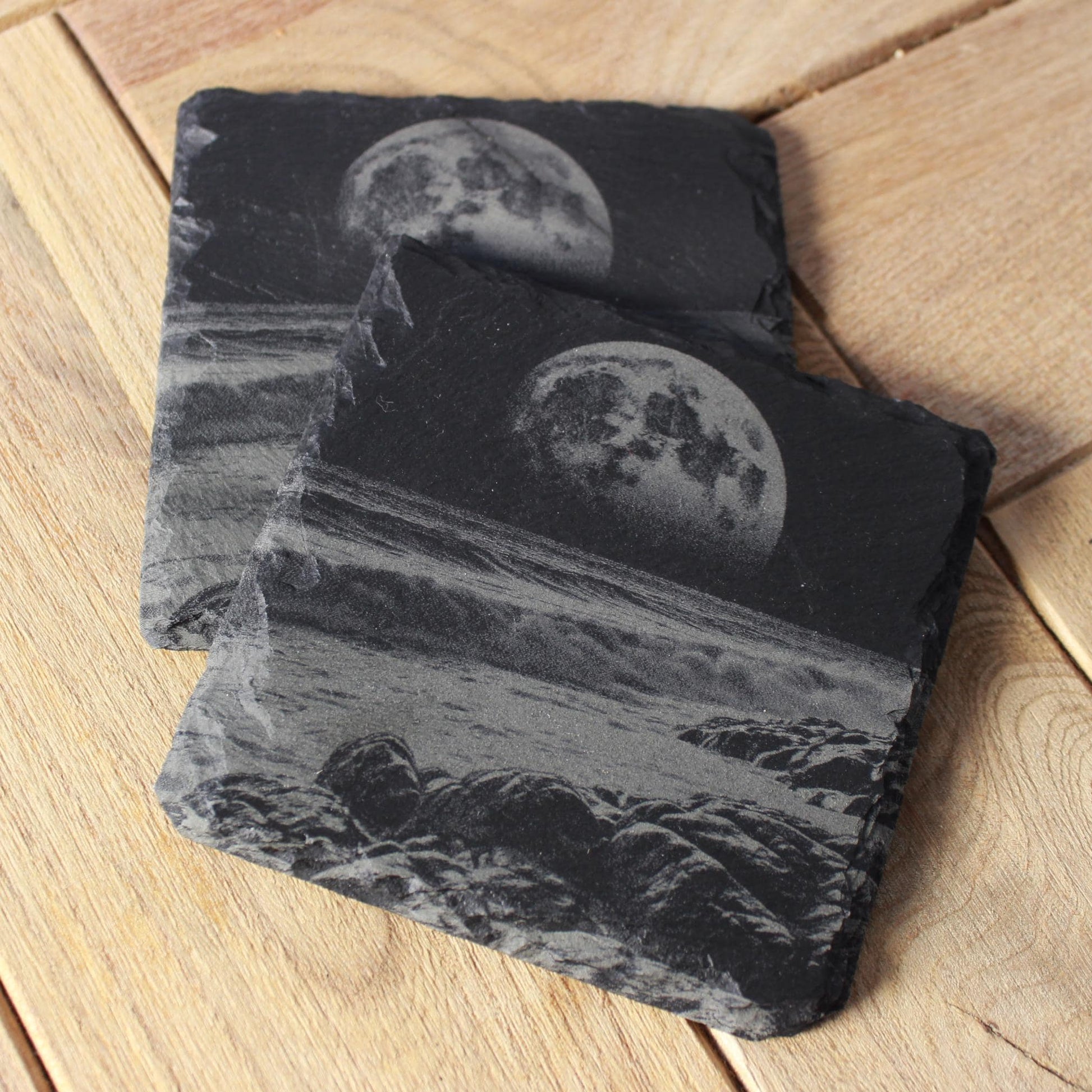 Moon over Rocky Beach Slate Coaster - Arbo Engravings