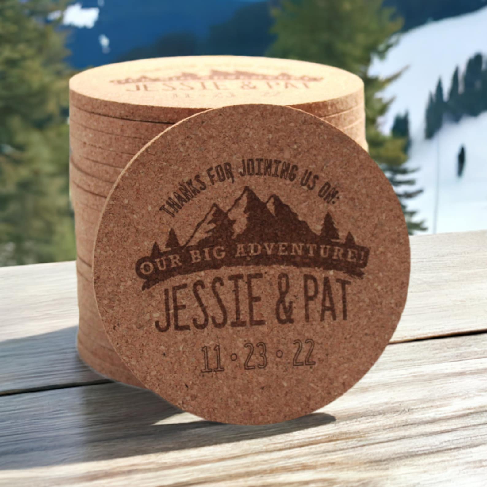 Mountain Wedding Big Adventure Coasters - Arbo Engravings