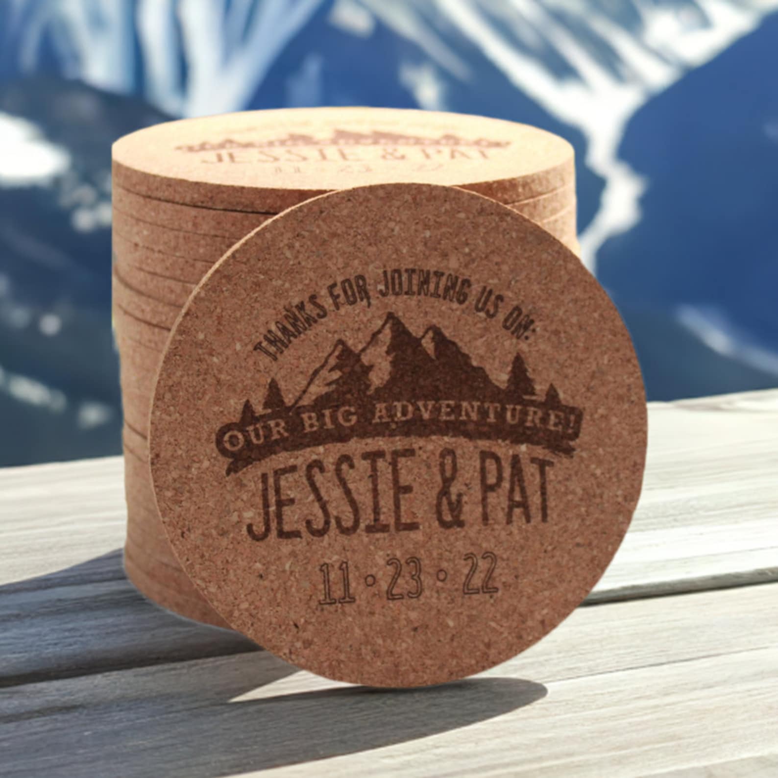 Mountain Wedding Big Adventure Coasters - Arbo Engravings