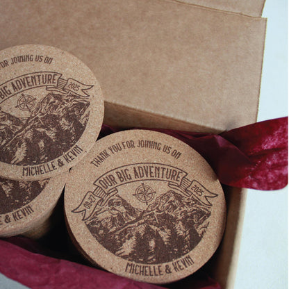 Mountain Wedding Coasters - Custom, Engraved Cork - Arbo Engravings