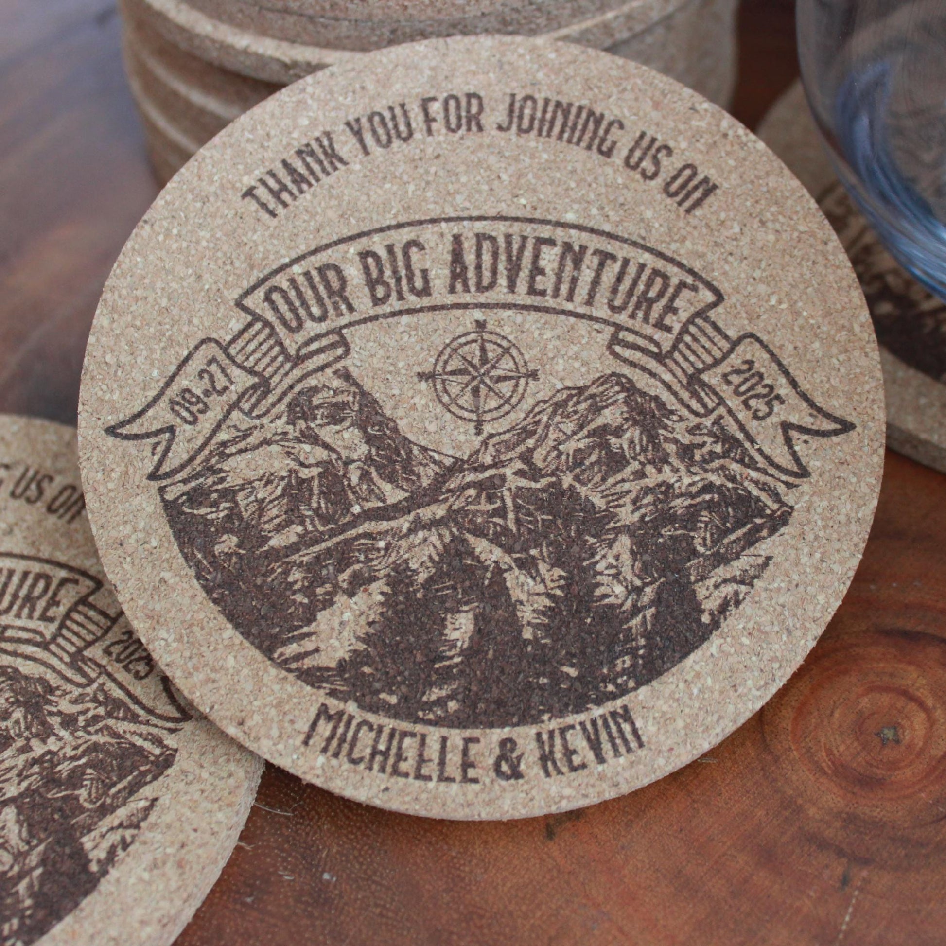 Mountain Wedding Coasters - Custom, Engraved Cork - Arbo Engravings