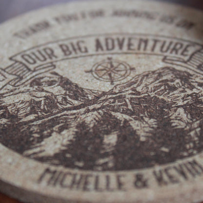 Mountain Wedding Coasters - Custom, Engraved Cork - Arbo Engravings