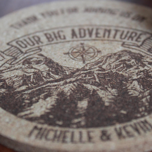 Mountain Wedding Coasters - Custom, Engraved Cork - Arbo Engravings