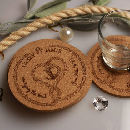 Nautical "Tie The Knot" Custom Wedding Coasters - Arbo Engravings