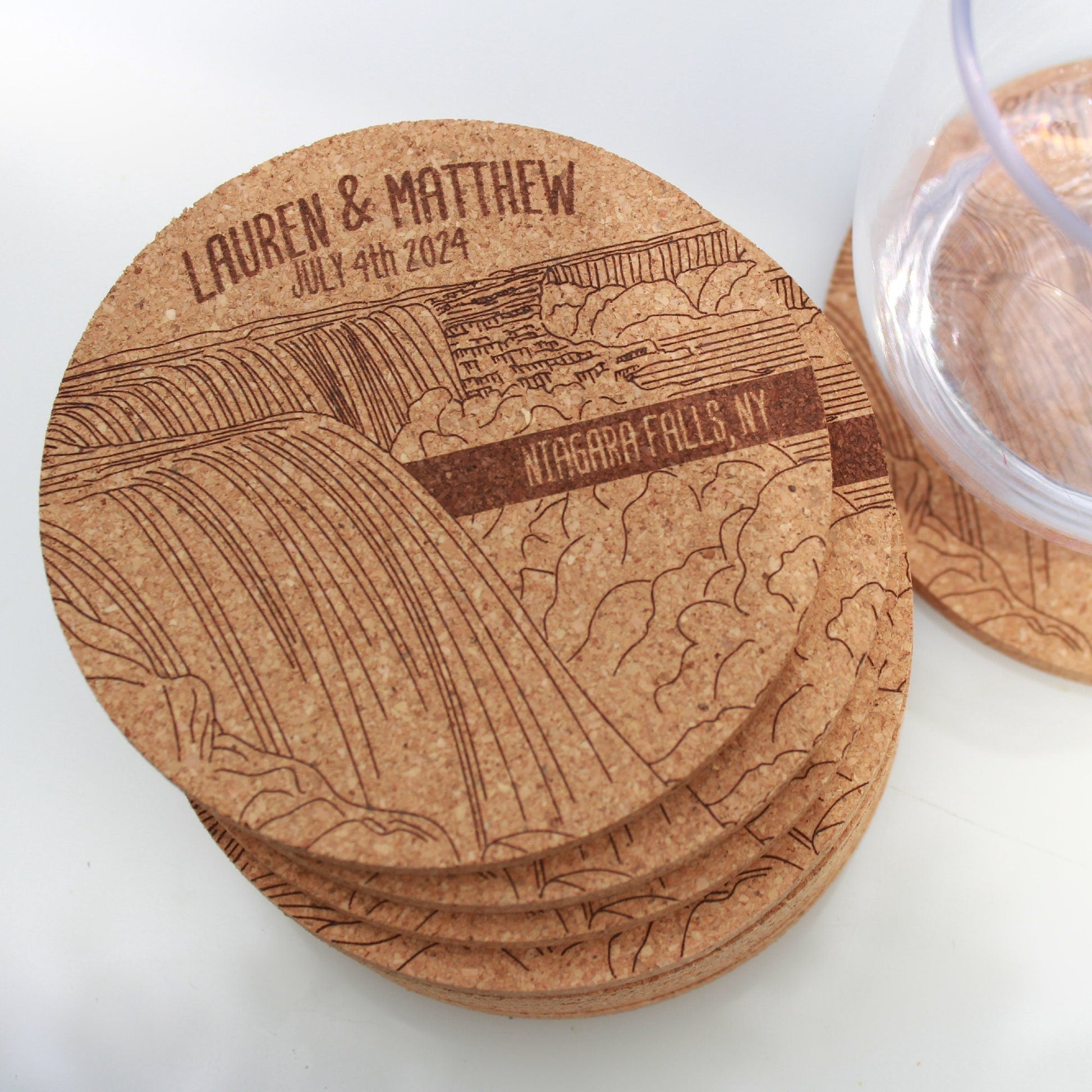 Niagara Falls Coasters Engraved Cork Wedding Favor - Arbo Engravings