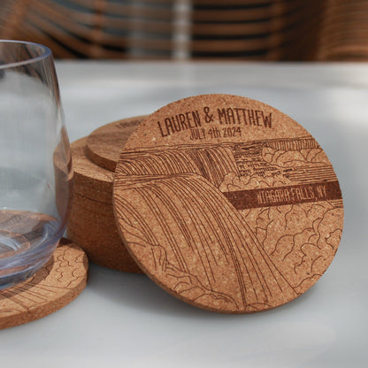 Niagara Falls Coasters Engraved Cork Wedding Favor - Arbo Engravings