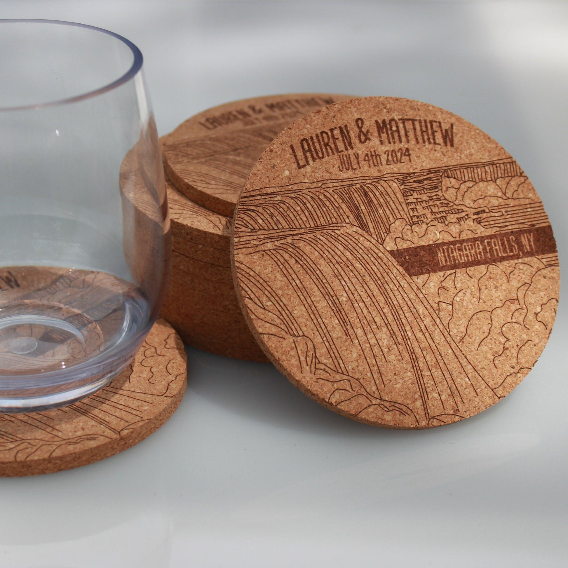 Niagara Falls Coasters Engraved Cork Wedding Favor - Arbo Engravings