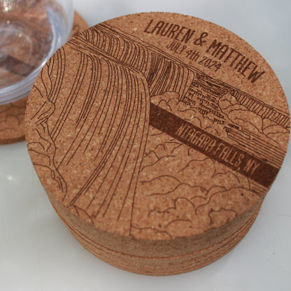 Niagara Falls Coasters Engraved Cork Wedding Favor - Arbo Engravings