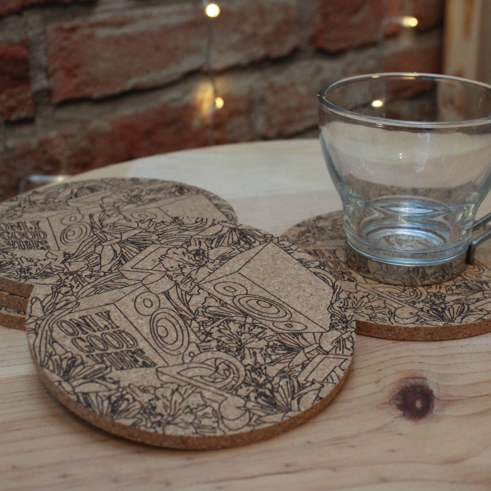 "Only Good Vibes" Custom Cork Coasters - Abstract Music Lovers Gift Set - Arbo Engravings