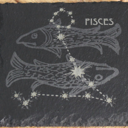 Pisces Slate Coaster - Astrological Zodiac Sign - Arbo Engravings