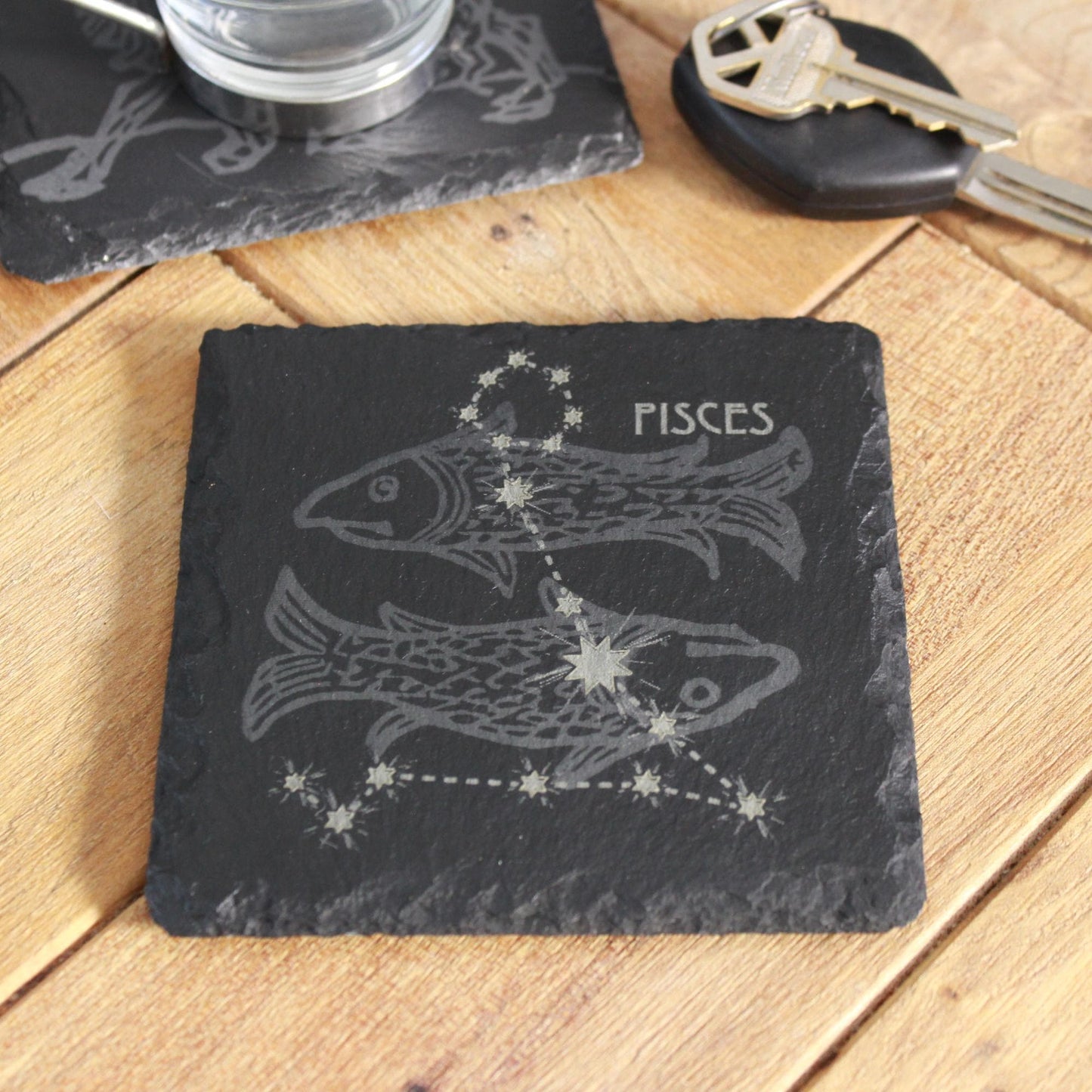 Pisces Slate Coaster - Astrological Zodiac Sign - Arbo Engravings