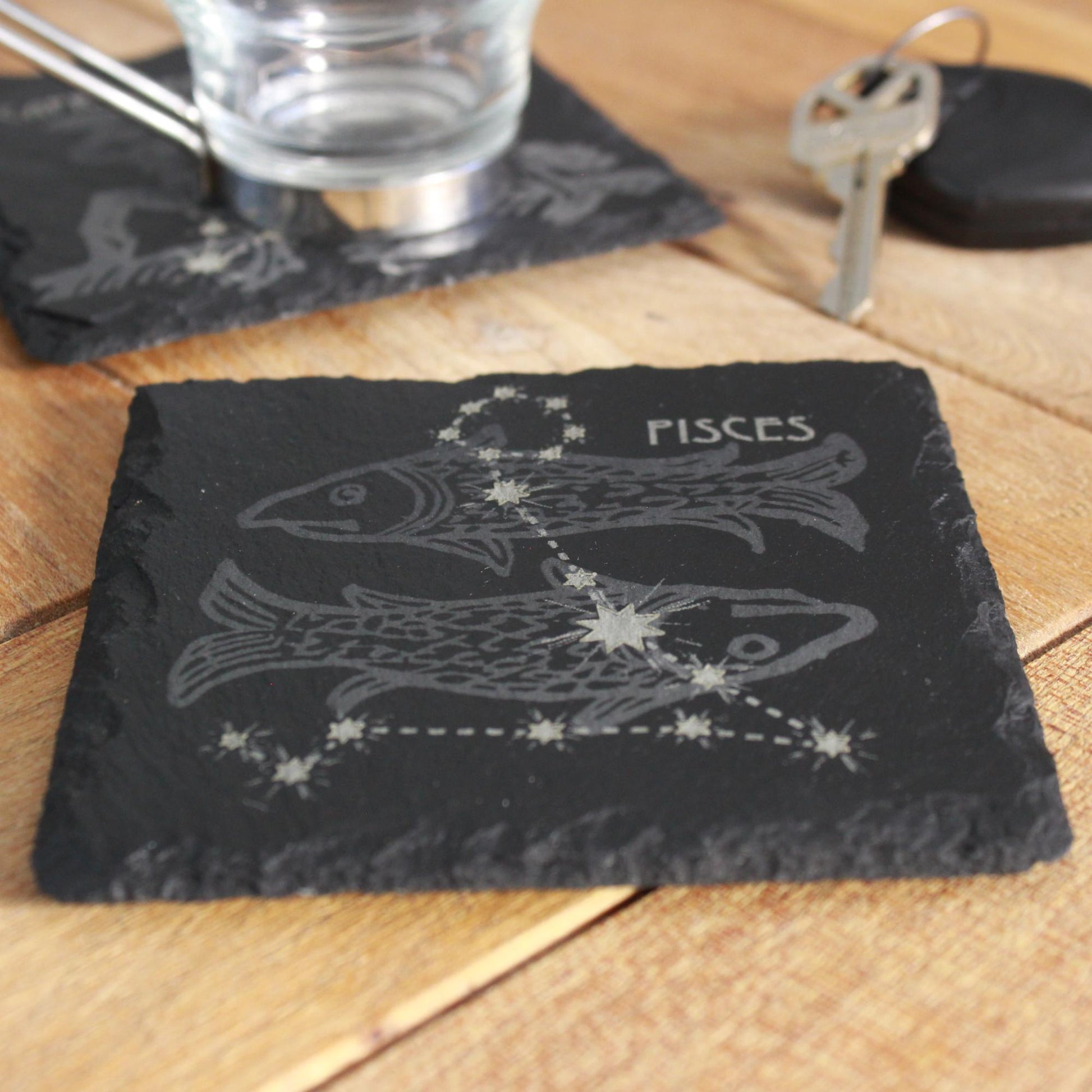 Pisces Slate Coaster - Astrological Zodiac Sign - Arbo Engravings