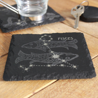 Pisces Slate Coaster - Astrological Zodiac Sign - Arbo Engravings