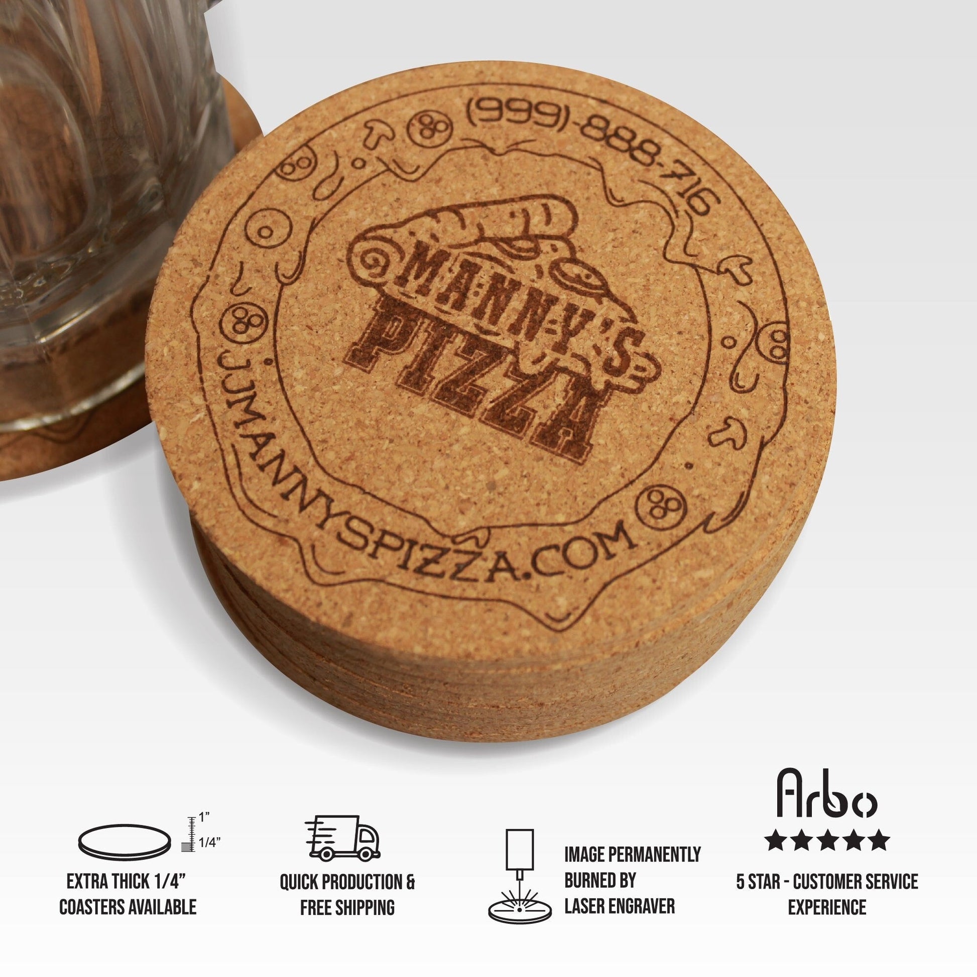 Promotional Coasters Bulk Pricing - Corporate and Restaurant custom favor branded coasters engraved logo gift branding souvenir printing - Arbo Engravings