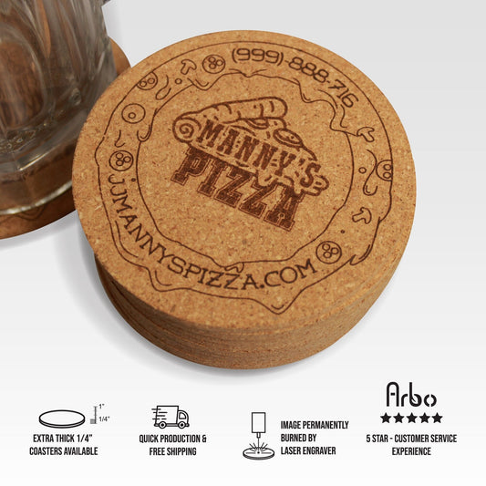 Promotional Coasters Bulk Pricing - Corporate and Restaurant custom favor branded coasters engraved logo gift branding souvenir printing - Arbo Engravings