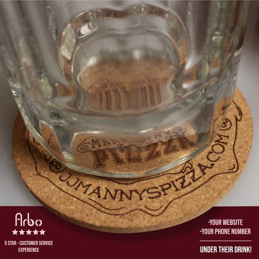 Promotional Coasters Bulk Pricing - Corporate and Restaurant custom favor branded coasters engraved logo gift branding souvenir printing - Arbo Engravings