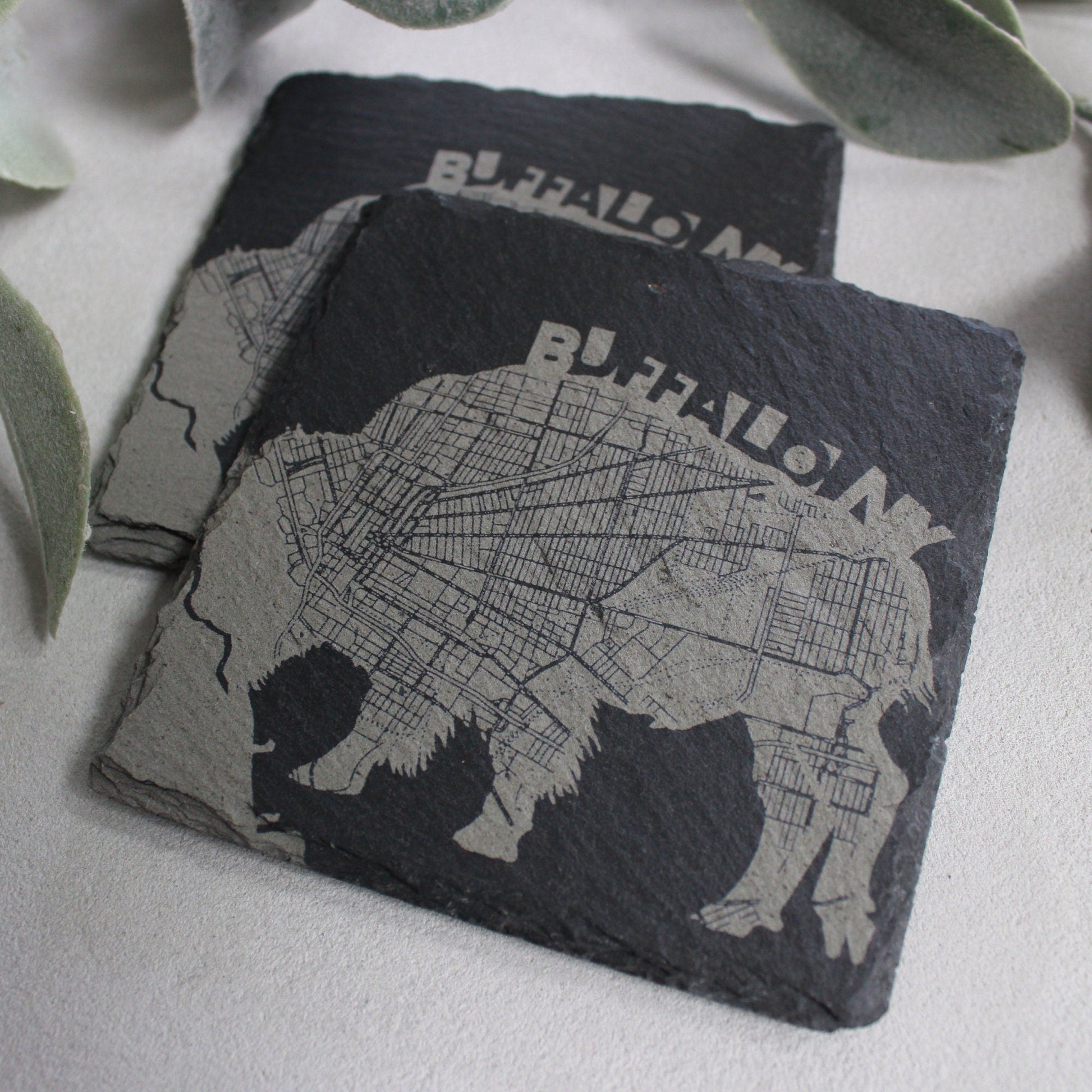 Slate Buffalo NY Street Map Drink Coasters - Arbo Engravings