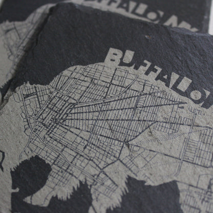 Slate Buffalo NY Street Map Drink Coasters - Arbo Engravings