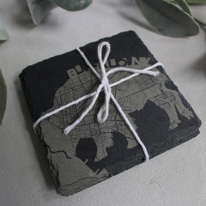 Slate Buffalo NY Street Map Drink Coasters - Arbo Engravings