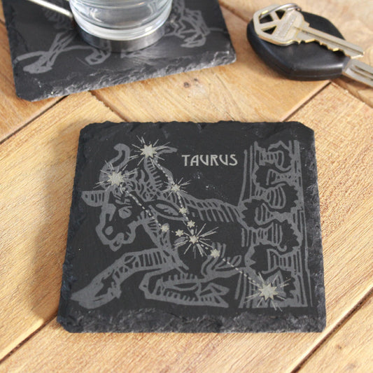 Taurus Slate Coaster - Astrological Zodiac Sign Gift with Bull Sign - Horoscope Gift, New Age Gift, Astronomy Gift, Taurus Constellation - Arbo Engravings