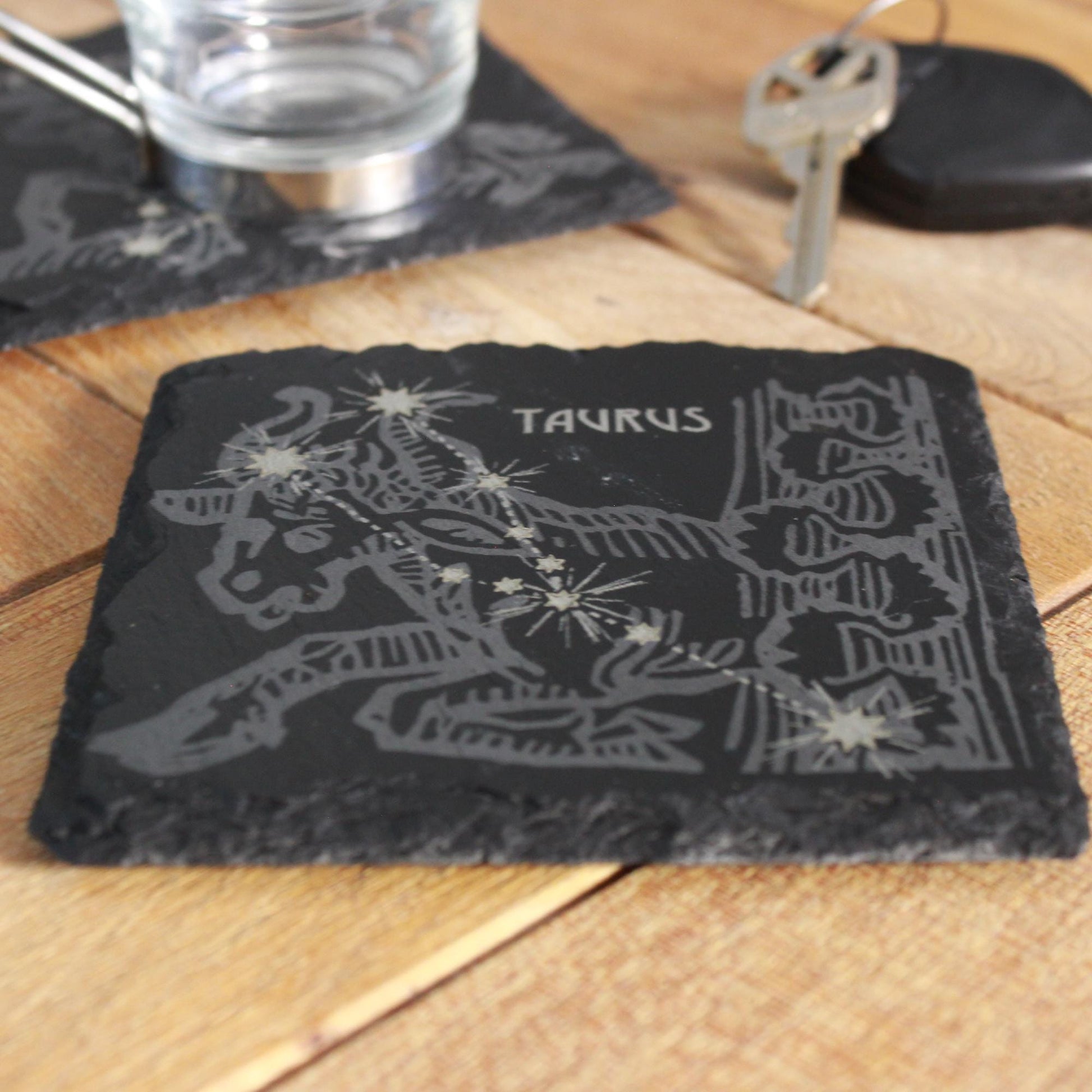 Taurus Slate Coaster - Astrological Zodiac Sign Gift with Bull Sign - Horoscope Gift, New Age Gift, Astronomy Gift, Taurus Constellation - Arbo Engravings