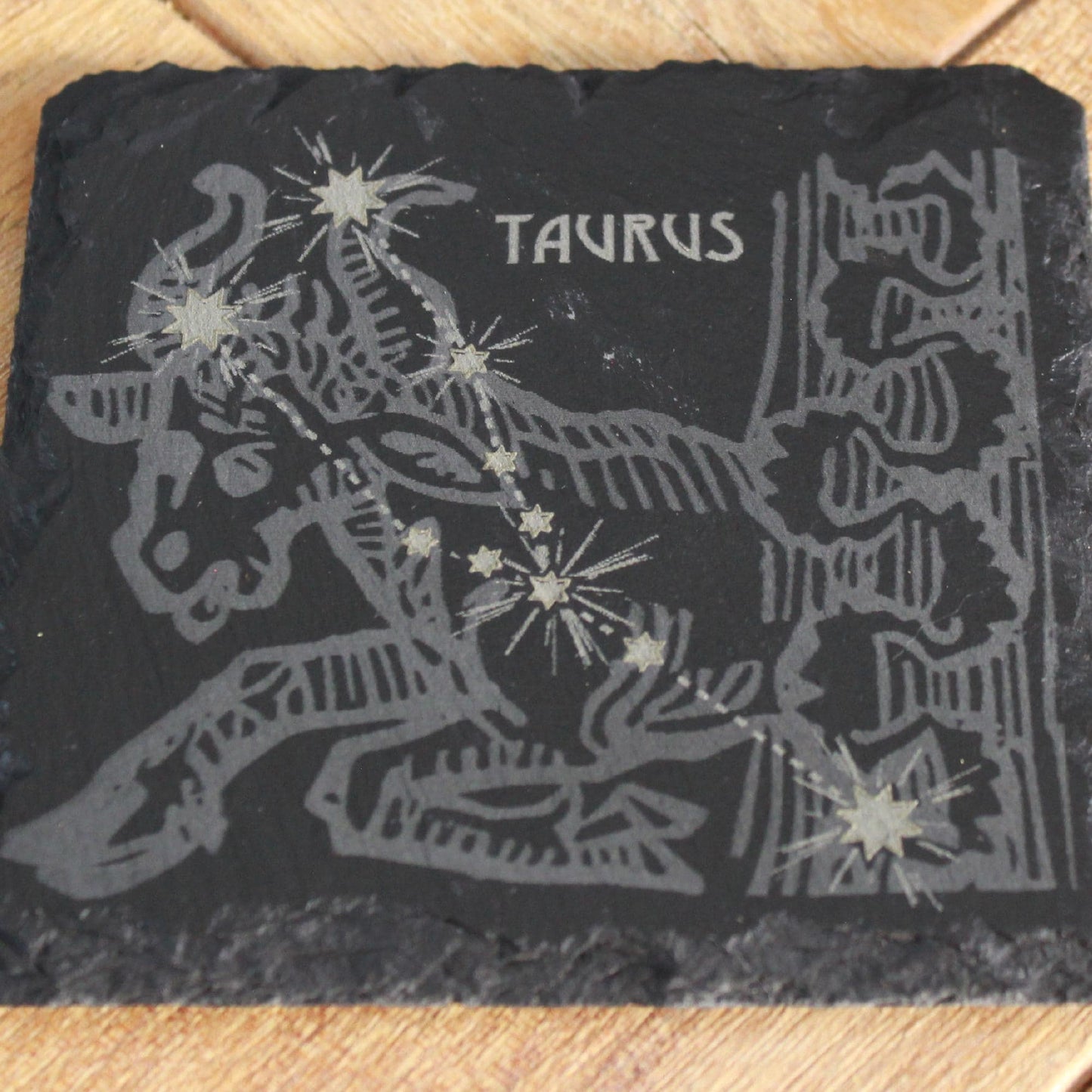 Taurus Slate Coaster - Astrological Zodiac Sign Gift with Bull Sign - Horoscope Gift, New Age Gift, Astronomy Gift, Taurus Constellation - Arbo Engravings