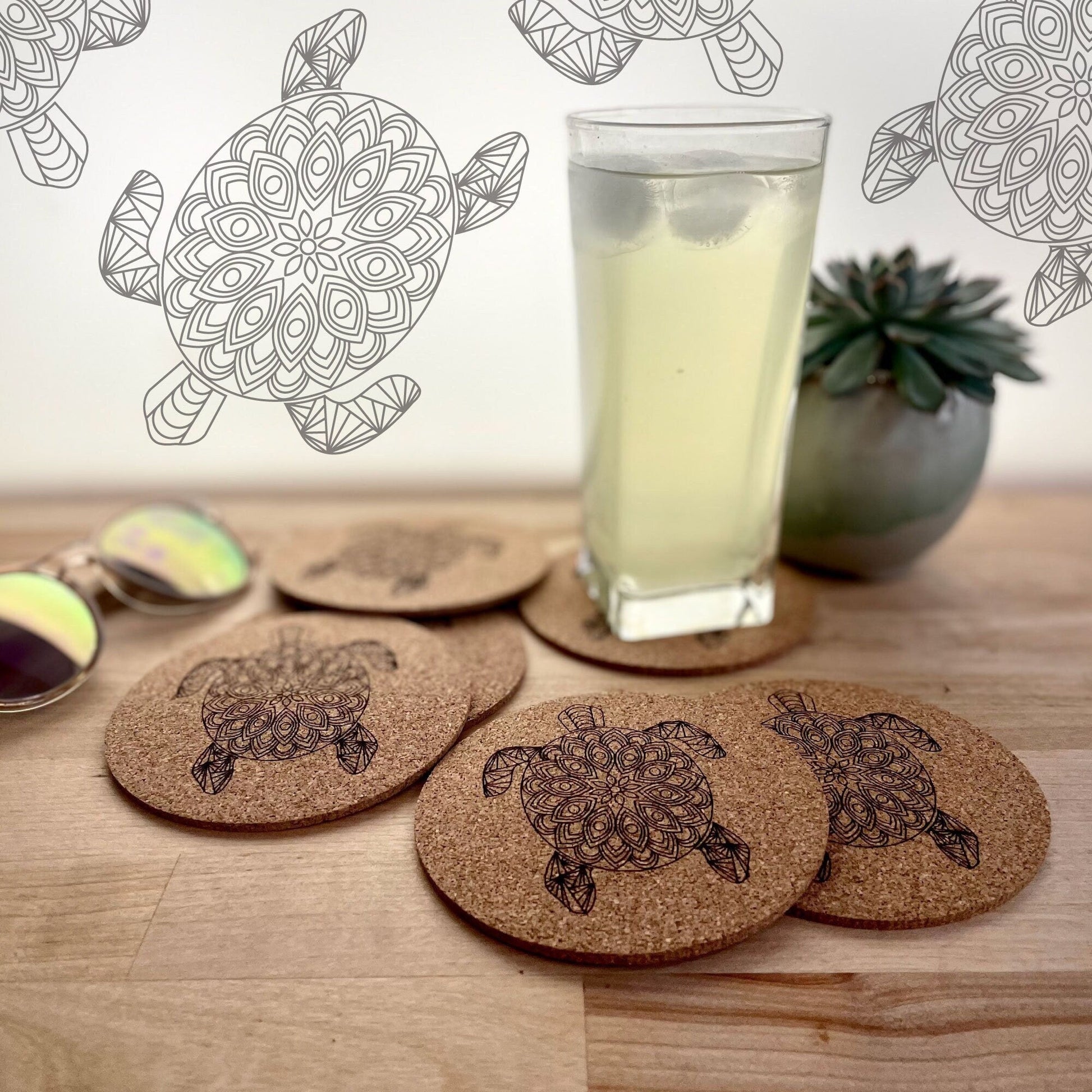 Turtle Mandala Coaster Gift Set - Arbo Engravings