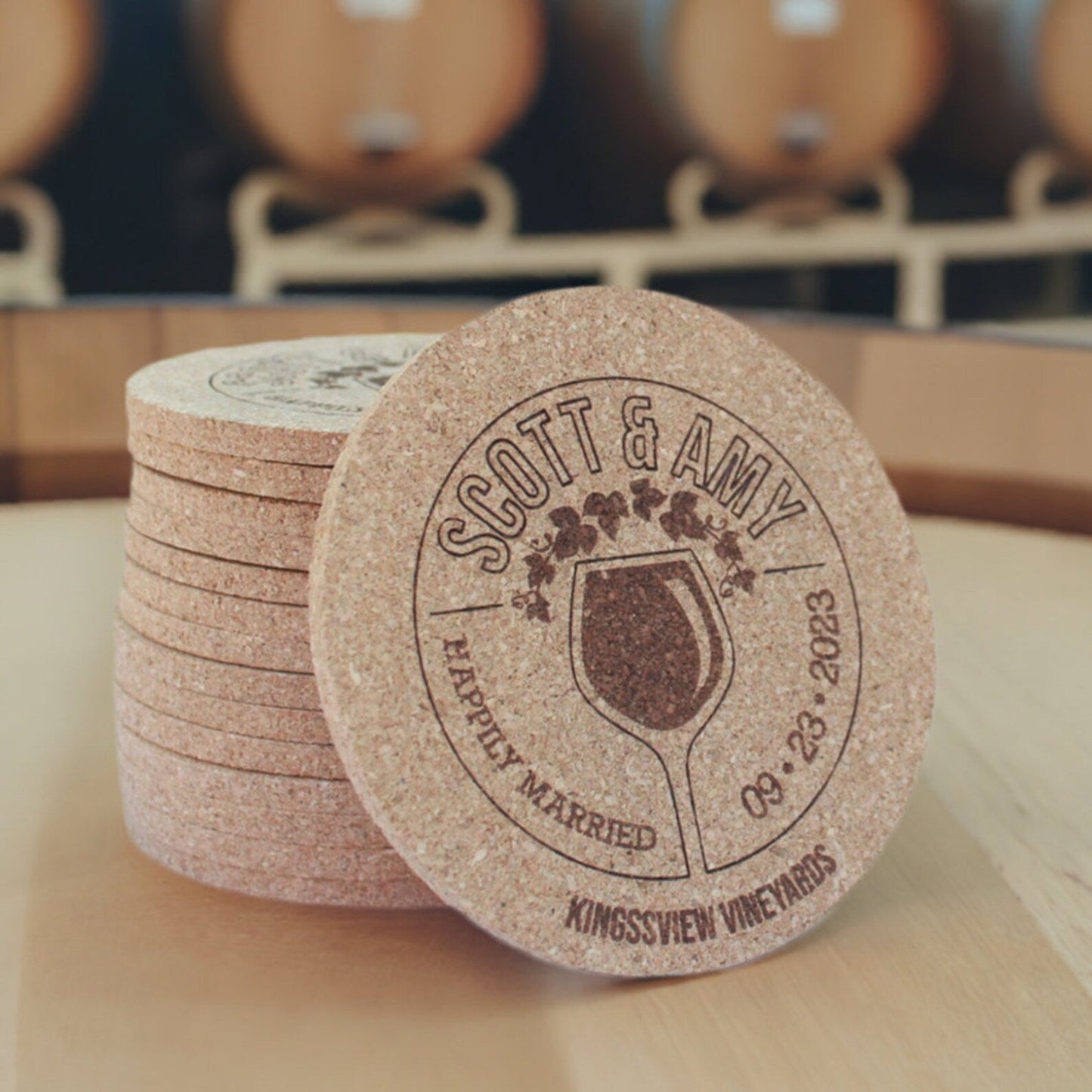 Winery Wedding Custom Coasters - Arbo Engravings
