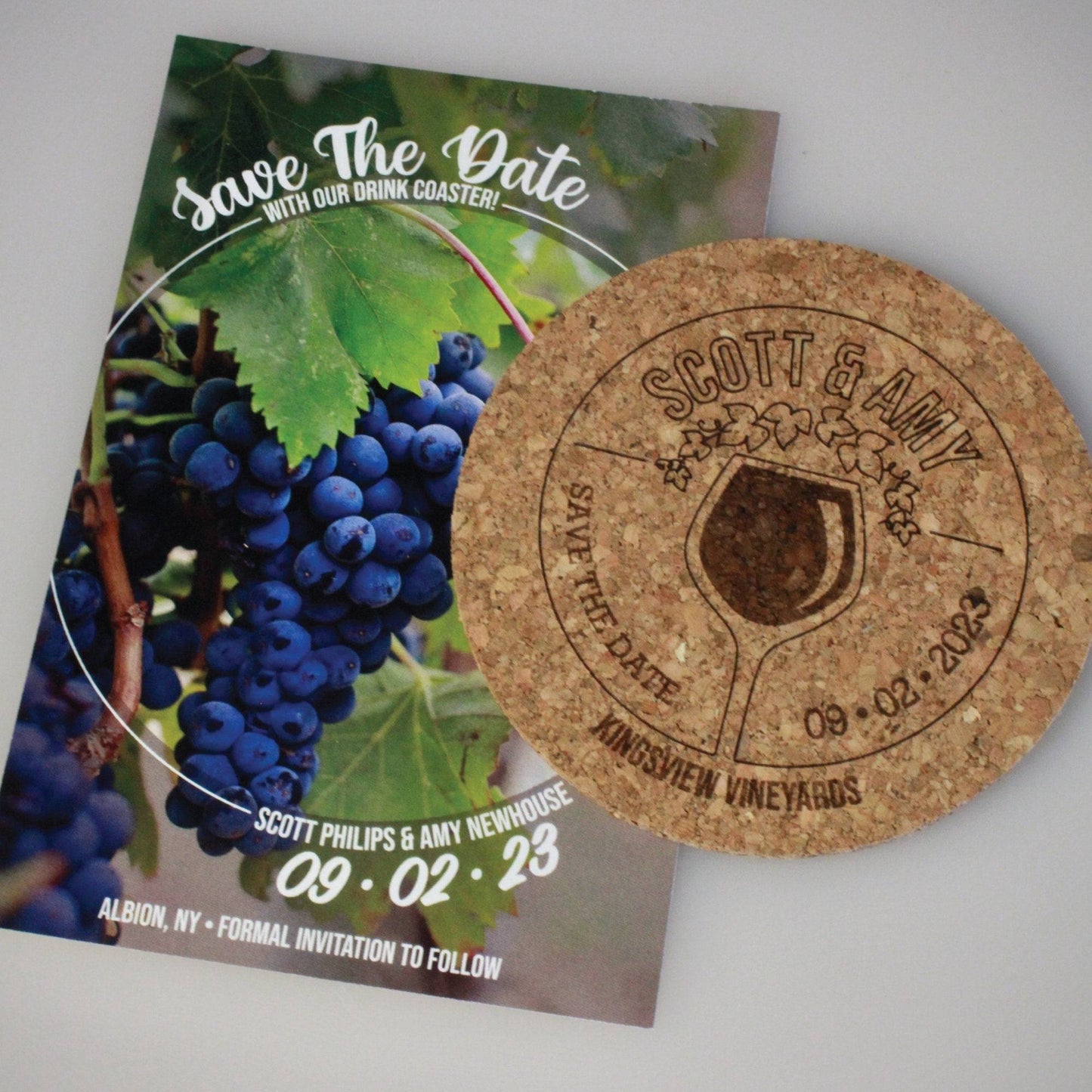 Winery Wedding Save The Date Coasters + Card - Arbo Engravings