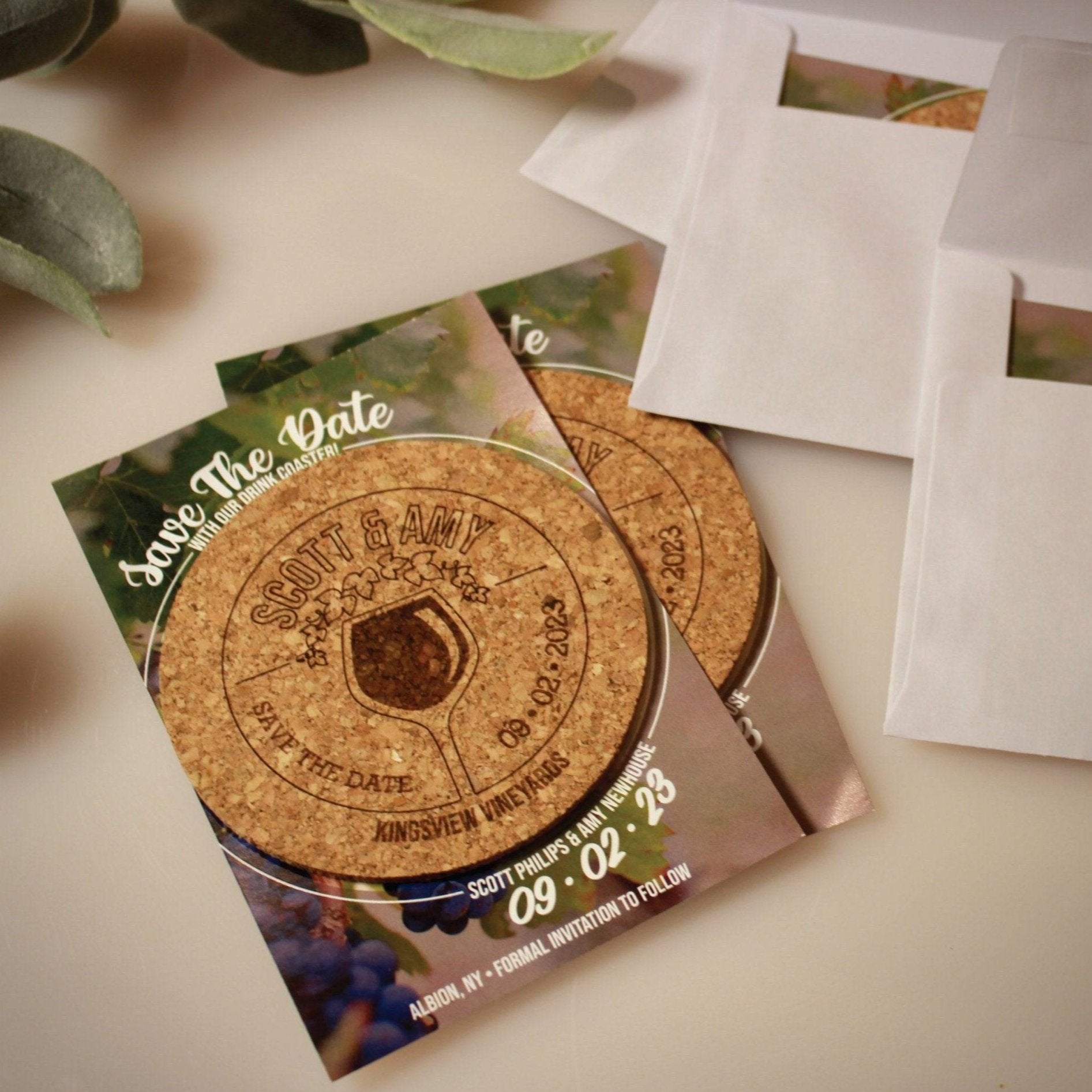 Winery Wedding Save The Date Coasters + Card - Arbo Engravings