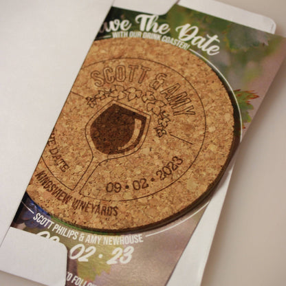 Winery Wedding Save The Date Coasters + Card - Arbo Engravings